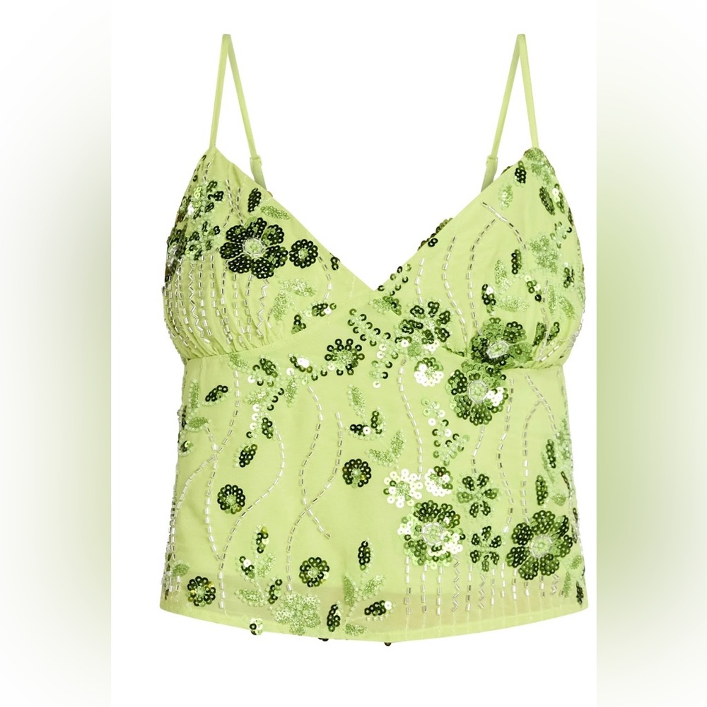NWT No Boundaries Beaded Sequin Floral Cami Top Green Size Small